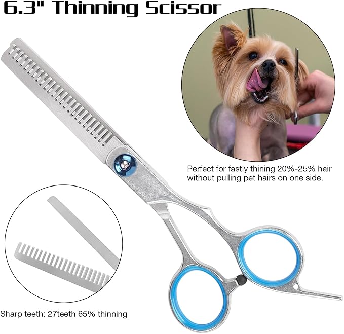 Premium Dog Grooming Scissors with Safety Round Tips, 5 in 1 Dog Grooming Scissors Kit, 4CR Stainless Steel Premium Pet Grooming Shears for Dog, Sharp and Durable, Blue