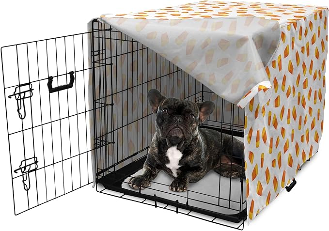 Lunarable Candy Corn Dog Crate Cover, Continuing Halloween Themed Dessert on a Plain Background, Easy to Use Pet Kennel Cover for Cats & Medium Dogs, 24 Inch, Orange Earth Yellow