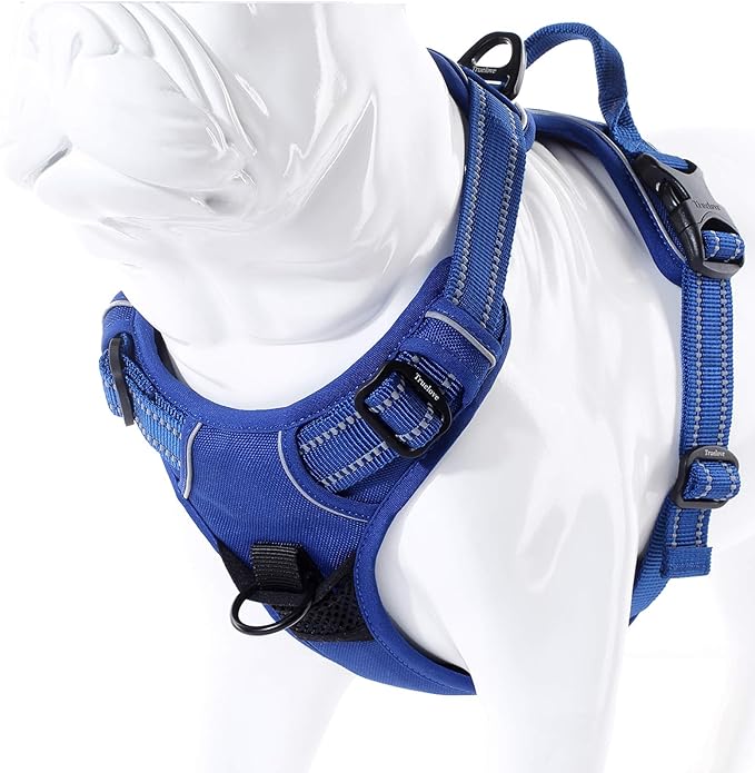 Soft Front Dog Harness .Best Reflective No Pull Harness with Handle and 2 Leash Attachments