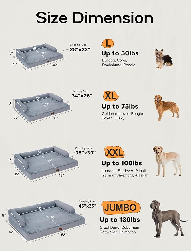 Large Dog Bed Orthopedic Washable: Beds Bolster - XL XLarge Big Dogs - Memory Foam - Couch Sofa - Waterproof with Removable Cover