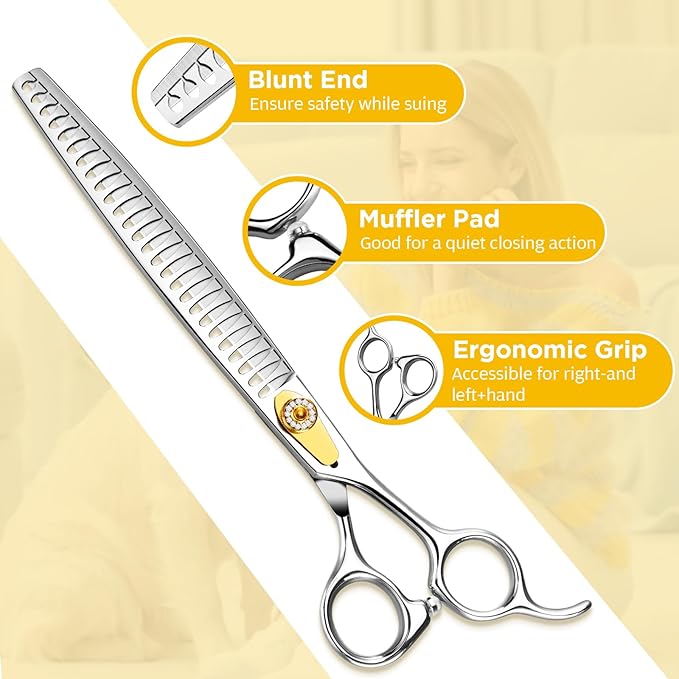Gimars 8 Inch Professional 440C Stainless Steel Dog Grooming Scissors Heavy Duty 6 In 1 - Straight, Thinning, Chunker, Curved Shears and Comb, Ergonomic Pet Grooming Scissor for Dogs, Cats