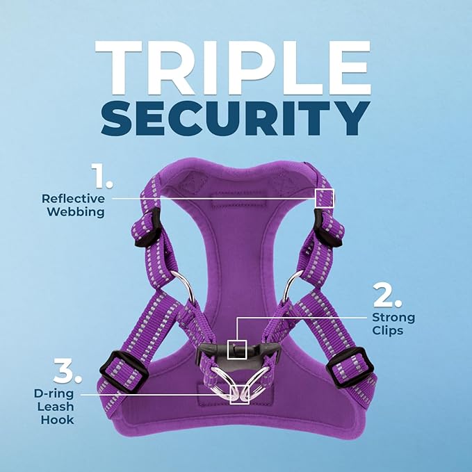 Best Pet Supplies Voyager Adjustable Dog Vest Harness Breathable No Pull Harness for Small, Medium, Large Dogs, Heavy Duty Harness for Walking, Jogging, Easy Step-in, Reflective Stripes - (Purple), S