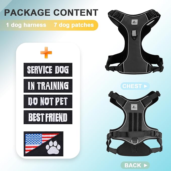 Service Dog Harness, No Pull Pet Harness with 2 Leash Clips, Reflective Adjustable No Choke Dog Vest with 5 PCS Patches,Vest Harness with Easy Control Handle Walking,Hiking,Training