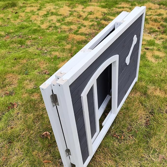 Large Wooden Dog House, Indoor Wooden Dog Kennel with Waterproof Protective Cover, Elevated Flooring Outdoor Windproof Dog Cage for Medium to Large Dogs, Weatherproof Puppy Shelter