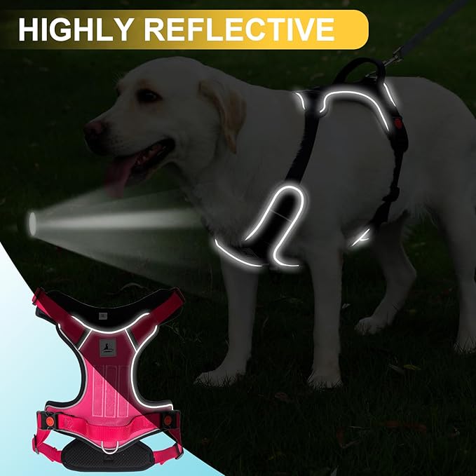 Service Dog Harness, No Pull Pet Harness with 2 Leash Clips, Reflective Adjustable No Choke Dog Vest with 5 PCS Patches,Vest Harness with Easy Control Handle Walking,Hiking,Training