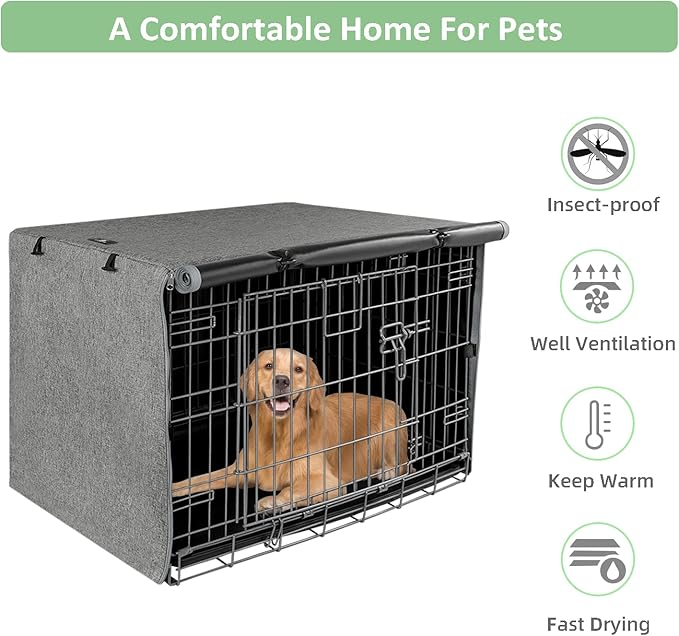 X-ZONE PET Double Door Dog Crate Cover - Polyester Pet Kennel Cover (Fits 24 30 36 42 48 inches Wire Crate) (42 Inch, Grey)