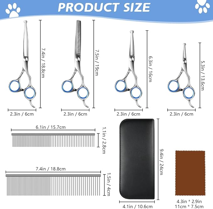 Niura 7 in 1 Professional Pet Grooming Kit - Grooming Scissors Kit Set for Dog & Cat