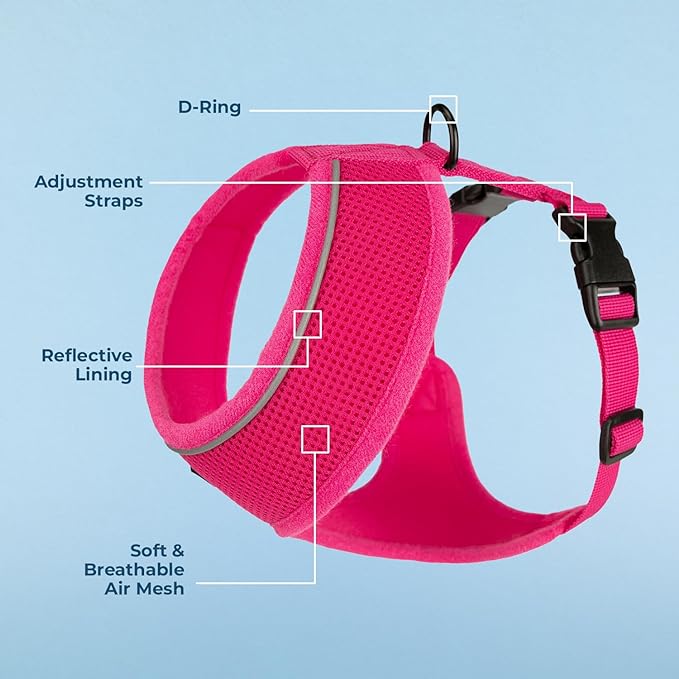 Voyager Aerolite No Pull Mesh Dog Harness with Lightweight, Soft, Breathable, Reflective Stitching, and Adjustable Straps for Walking, Running, Training, Heavy Duty and Durable - Fuchsia, L