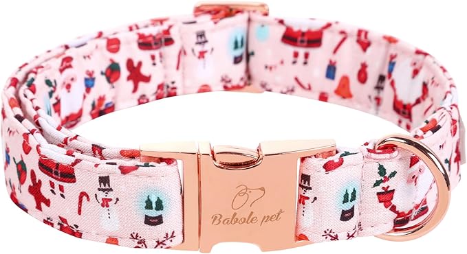 Christmas Dog Collar for Large Dog,Pink Elk Santa Claus Male Dog Collar with Safety Metal Buckle Adjustable Puppy Collars for Small Medium Boy&Girl Dog, L,16"-24"
