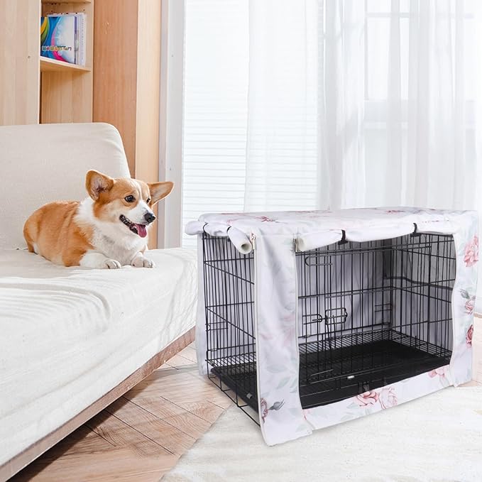 Pethiy Dog Crate Cover Durable Polyester Pet Kennel Cover Universal Fit for Wire Dog Crate - Fits Most 36 inch Dog Crates - Cover only -Flower-36