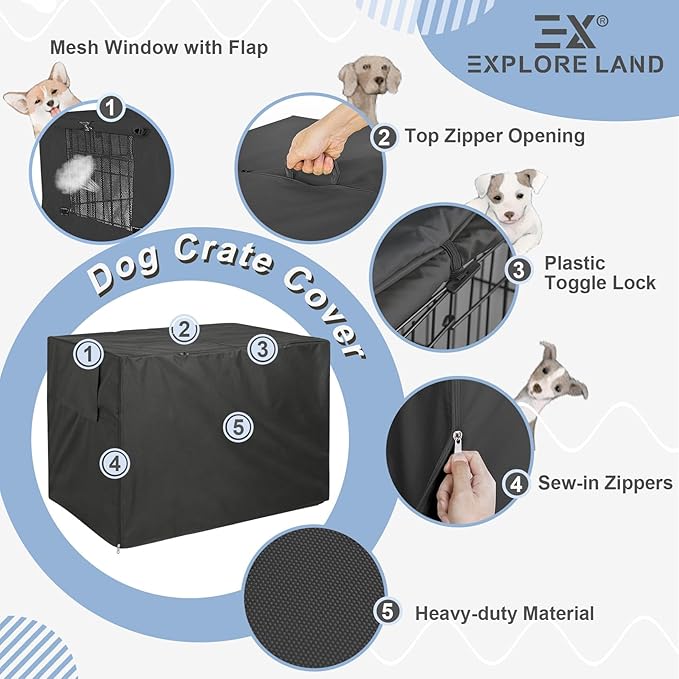 Explore Land Dog Crate Cover Bundle with Machine Washable Fluffy Dog Bed Cover for 36 Inches Wire Cage
