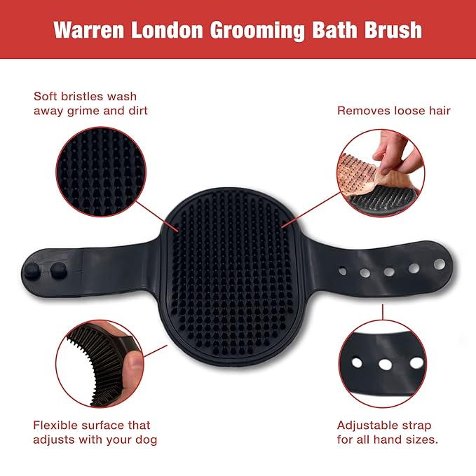 Warren London Grooming Bath Brush for Dogs and Cats | Applicator for Dog Shampoo, Hydrating Butter, or Pet Leave In Conditioner | Black