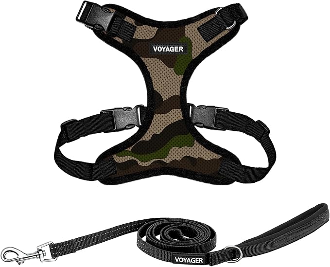 Voyager Step-in Lock Dog Harness w Reflective Dog Leash Combo Set with Neoprene Handle 5ft - Supports Small, Medium and Large Breed Puppies/Cats by Best Pet Supplies - Army/Black Trim, XS