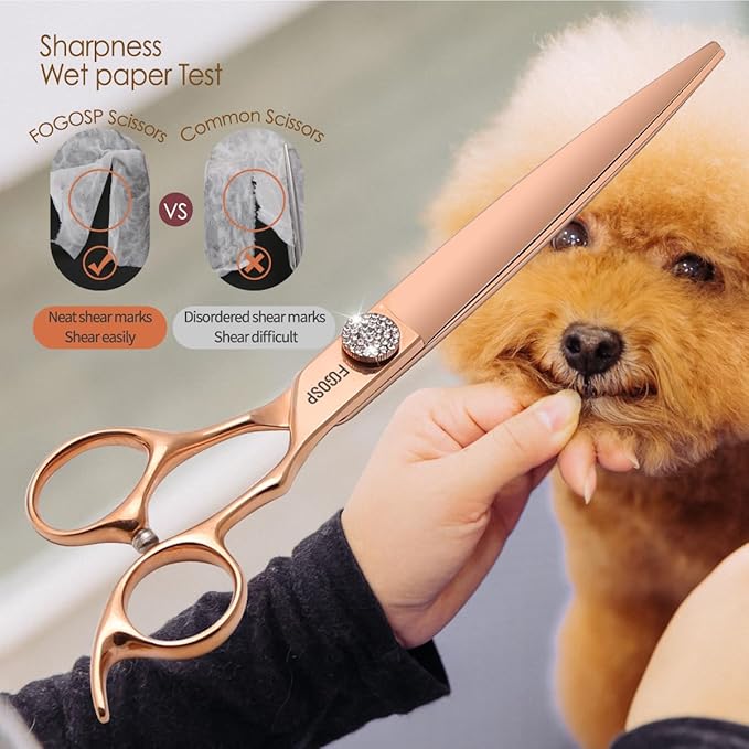 Rose Gold Titanium Professional 8'' Straight Dog Grooming Scissors Long Large Grooming Shears for Dogs Pet Japan 440C Right Handed Dog Hair Cutting Scissors for Poodle(8,Straight)