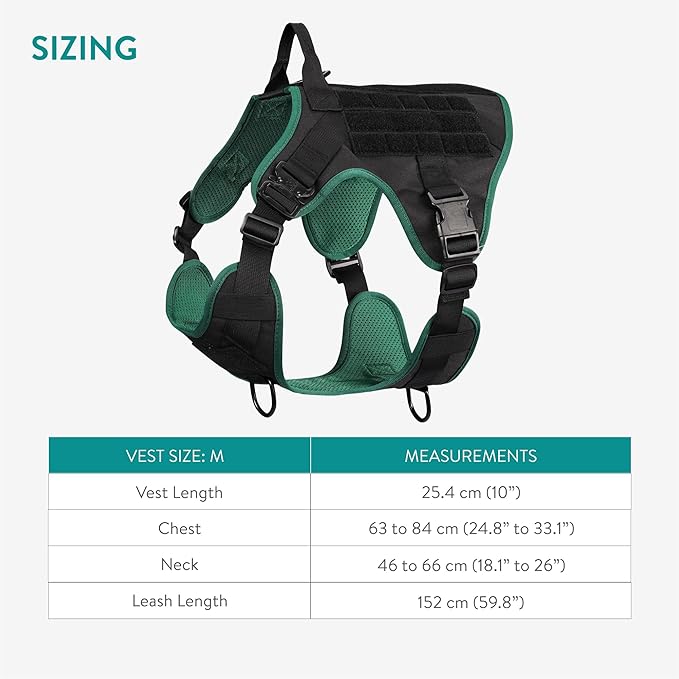 Navaris Tactical Dog Harness and Vest Set - Strong & Adjustable Fit with Metal D Ring, Front Buckles, and Handle - for Military Service Training or Assistance Dogs - Medium