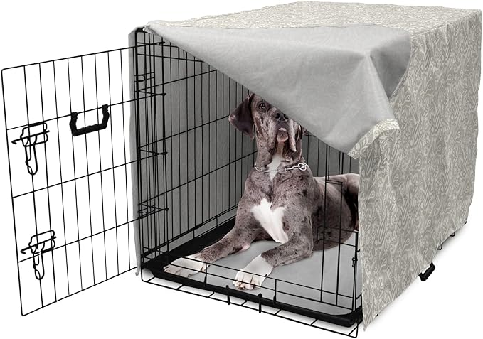 Lunarable Traditional Dog Crate Cover, Orient Paisleys Swirled Leaves Oriental Culture Inspirations Print, Easy to Use Pet Kennel Cover for Medium Large Dogs, 48 Inch, Warm Taupe and White