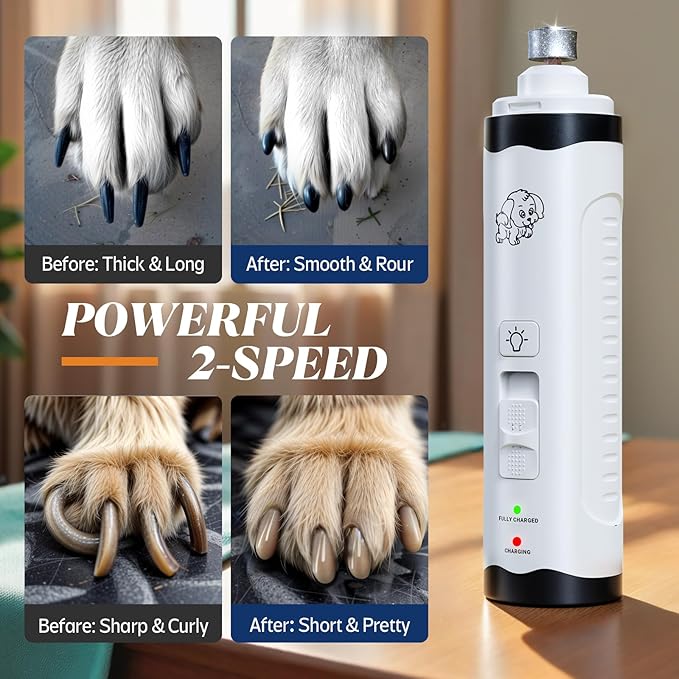 YABIFE Whisper Quiet Dog Nail Grinder, Dog Nail Trimmers Kit for Grooming, Electric Pet Nail File, Dual Lights for Quick Location, 2 Speeds, for Puppy, Small Medium Large Dogs and Cats