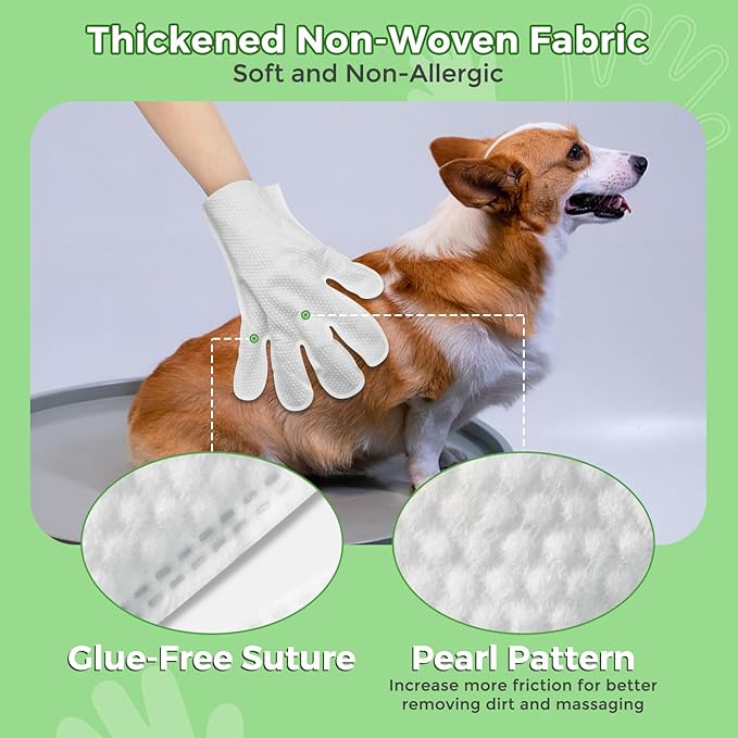 Vannon Extra Thick Pet Bathing Wipes for Dogs & Cats, Cleaning & Odor-Controlling Grooming Gloves, Nourish Fur Glove Wipes for Daily Care and Traveling, Rinse Free, Coconut Scent, 2 Pack, 12 PCS