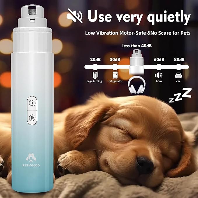 Dog Nail Grinder & Upgrade Professional with 3-Speed Adjustment Super-Quiet and Low-Vibration Pet Nail Trimmers with Forward and Reverse Functions - Safe Pause Button Wireless Type-C Charging（Green）