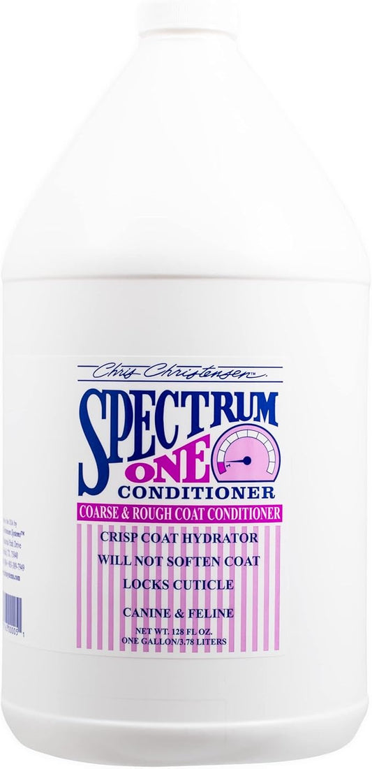 Chris Christensen Spectrum One Ultra Concentrated Dog Conditioner, Makes up to 8 Bottles, Groom Like a Professional, Maintains Inner Cortex Hydration, Coarse and Rough Coat, Made in The USA, 1gal