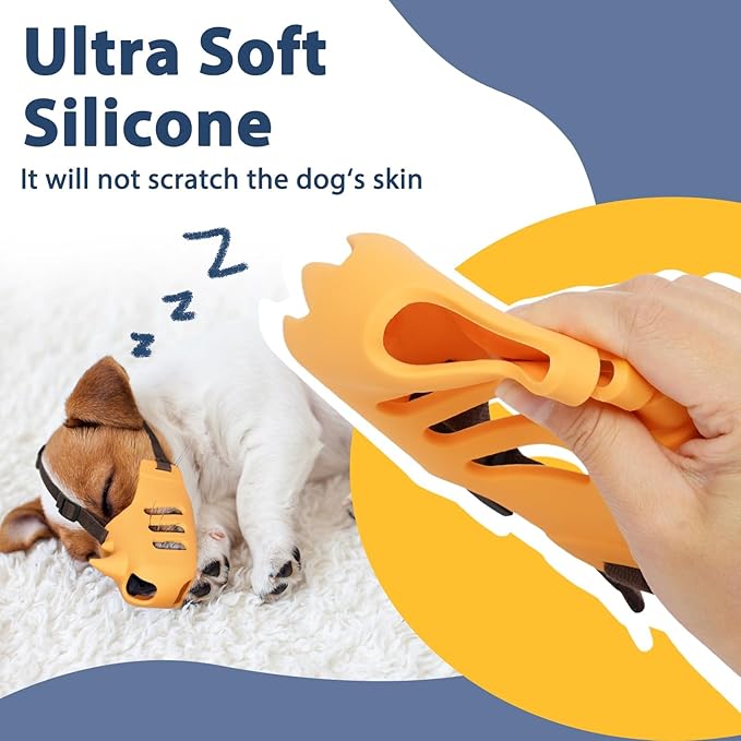 LUCKYPAW Dog Muzzle Soft Muzzle for Small Medium Dog Poodle Dachshund Breathable Silicone Cage Muzzle for Biting Chewing Funny Rhino Muzzle with Adjustable Strap (Yellow, L-(Snout Cir:8.25-9in)