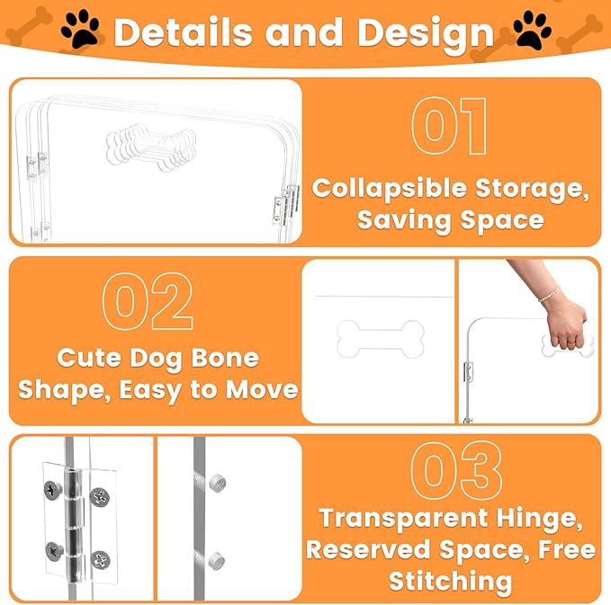 Acrylic Dog Playpen for House 6 Panels 120" W x 24" H Preassemble Foldable Clear Dog Gate Indoor with Handles, Free-Standing Pet Fence for Doorways Dog Pen for Medium Dogs Puppy Cat Rabbit