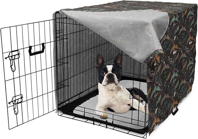 Ambesonne Fishing Theme Dog Crate Cover, Pattern of Nautical Elements with Fish Fisherman Lures Trees Rods, Easy to Use Pet Kennel Cover for Small Dogs Puppies Kittens, 18 Inch, Dark Taupe Multicolor
