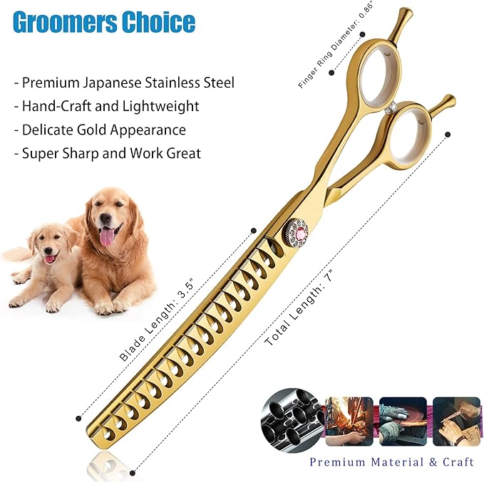 7" Downward Curved Dog Grooming Scissors for Grooming Face and Paws Safety Dog Chunker Trimming Cutting Shears for Dog Cat Pet Grooming Gold