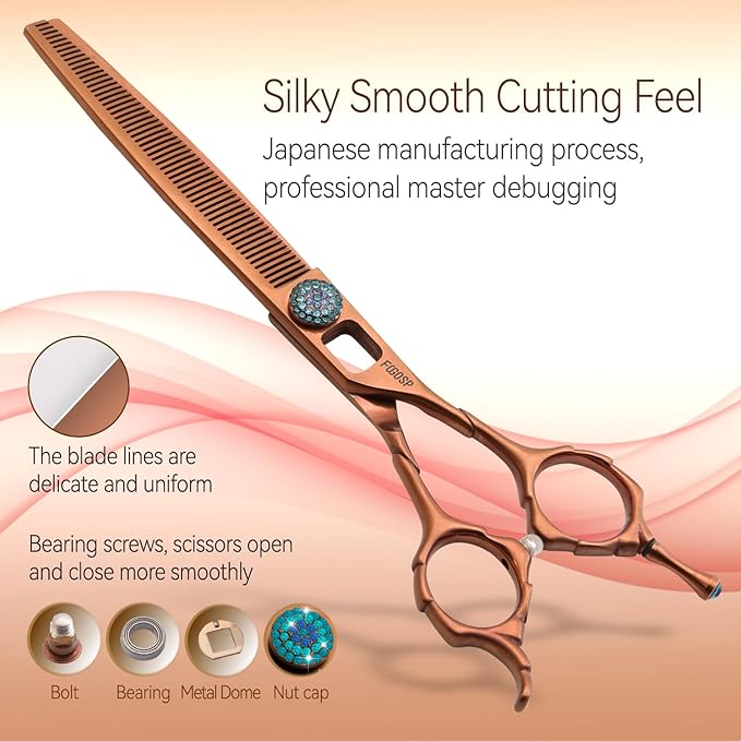Thinning Shears for Dogs 52 Teeth 7'' Professional Blending Thinner Scissors for Small Dog Pet Sharp and Durable For Right Handed Groomers(7,Chocolate Thinner)