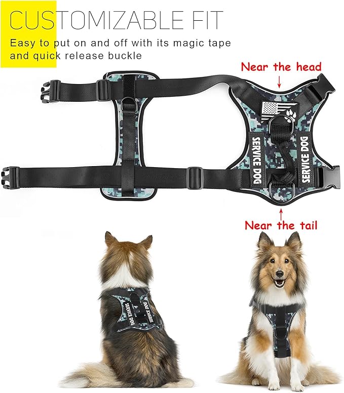 Demigreat Service Dog Harness, Reflective Dog Vest Harness with 5 PCS Patches, Adjustable Soft Oxford Pet Harness, Inner Layer Mesh, Easy to Control for Dogs