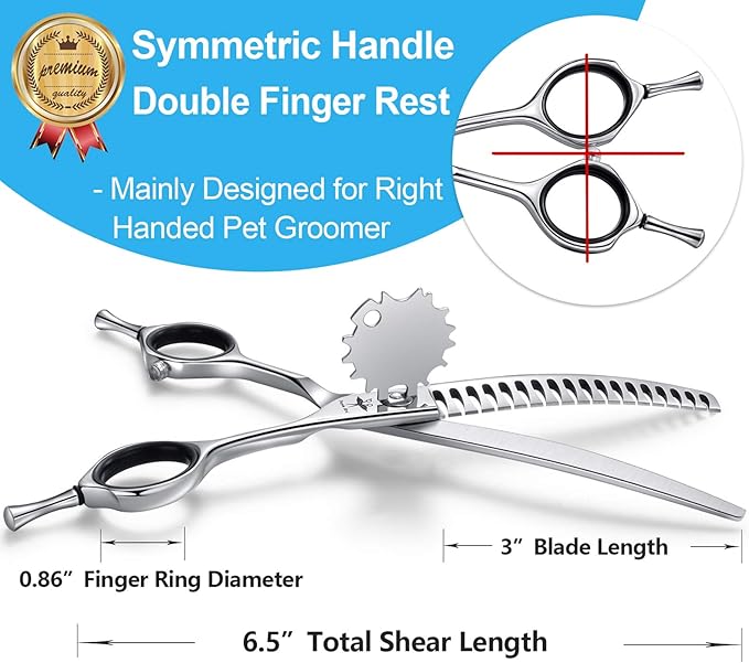 PURPLEBIRD 6.5 Inch Downward Curved Dog Grooming Scissors Pet Chunker Shears Professional Safety Blunt Tip Trimming Shearing for Dogs Cats Face Paws Limbs Japanese Stainless Steel Silver