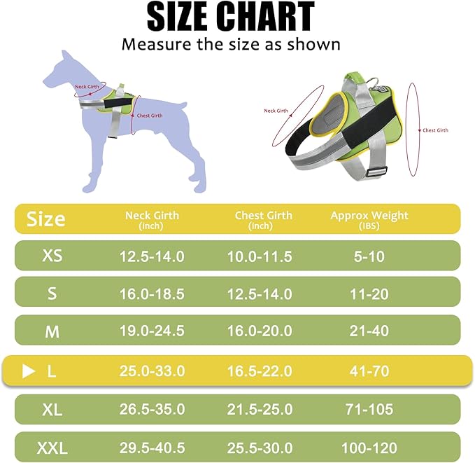 Bolux Dog Harness, No-Pull Reflective Dog Vest, Breathable Adjustable Pet Harness with Handle for Outdoor Walking - No More Pulling, Tugging or Choking (XX-Large (Pack of 1), GreenYellow)