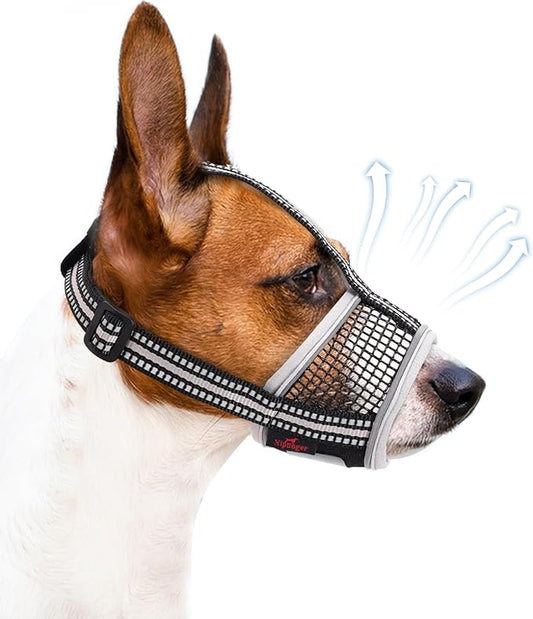 Dog Muzzle,Soft Mesh Breathable Muzzle, Air Mesh Dog Muzzle with Reflective & Adjustable Strap for for Biting Chewing Grooming,Allow Panting Drinking,Dog Muzzle for Medium (Black, XL)