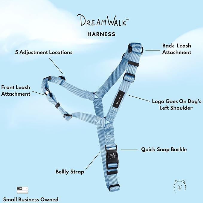 ShawnCo Dream Walk No-Pull Dog Harness- Adjustable, Comfortable, Easy to Use Pet Halter to Help Stop Pulling for Small, Medium and Large Dogs (Moonglow, M)