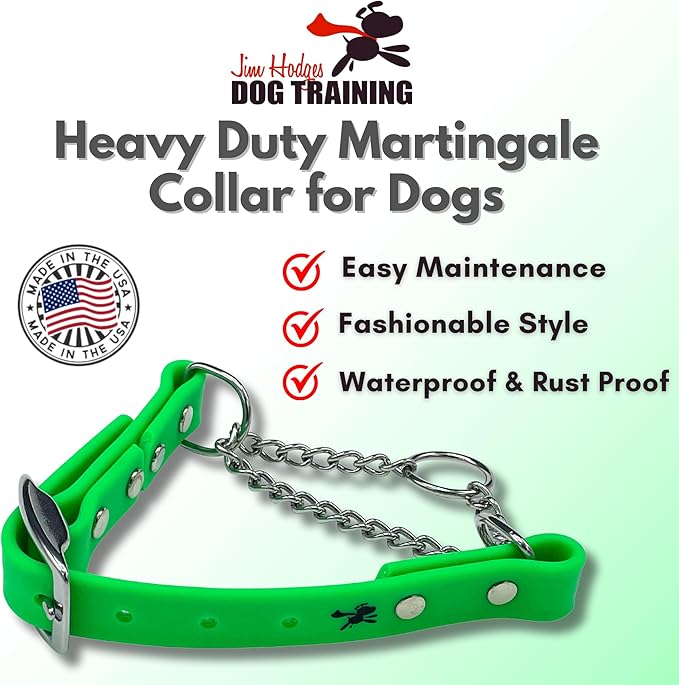 Martingale Collar for Dogs, Biothane, Stainless Steel Hardware, No Pull, Made in The USA, Professional Grade, XS, Green