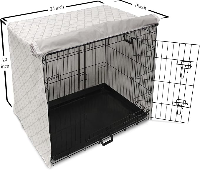 Lunarable Grey Dog Crate Cover, Moroccan Traditional Trellis Pattern Simple Geometric Monochrome Tile, Easy to Use Pet Kennel Cover for Cats & Medium Dogs, 24 Inch, White Grey