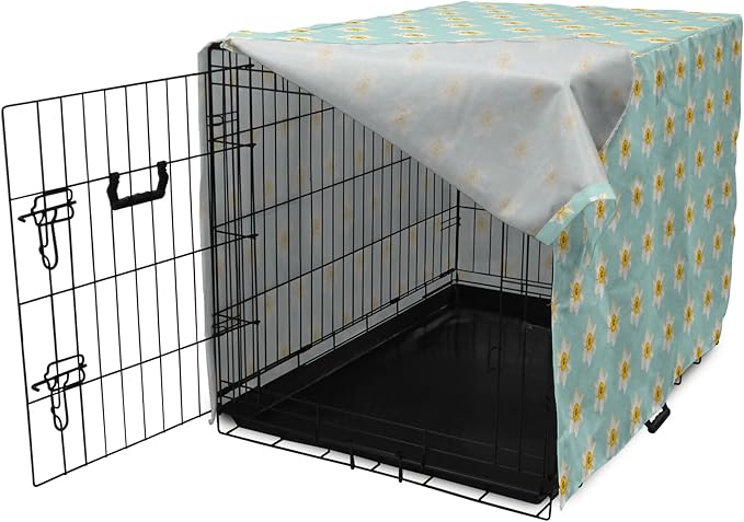 Lunarable Daffodil Dog Crate Cover, Pastel Nature Pattern with Spring Field Theme Narcissus Flower Heads, Easy to Use Pet Kennel Cover for Small Dogs Puppies Kittens, 18 Inch, Seafoam Cream Yellow