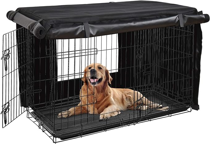 HONEST OUTFITTERS Dog Crate Cover 42 Inch Dog Kennel Cover for Large Dog, Heavy Duty Oxford Fabric,with Double Door, Pockets and Mesh Window (43L x 29W x 30H,Black)