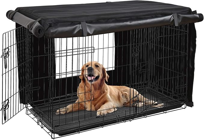 HONEST OUTFITTERS Dog Crate Cover, 48 Inch Dog Kennel Cover for Medium and Large Dog, Heavy Duty Oxford Fabric,with Double Door, Pockets and Mesh Window (49L x 31W x 33H, Black)
