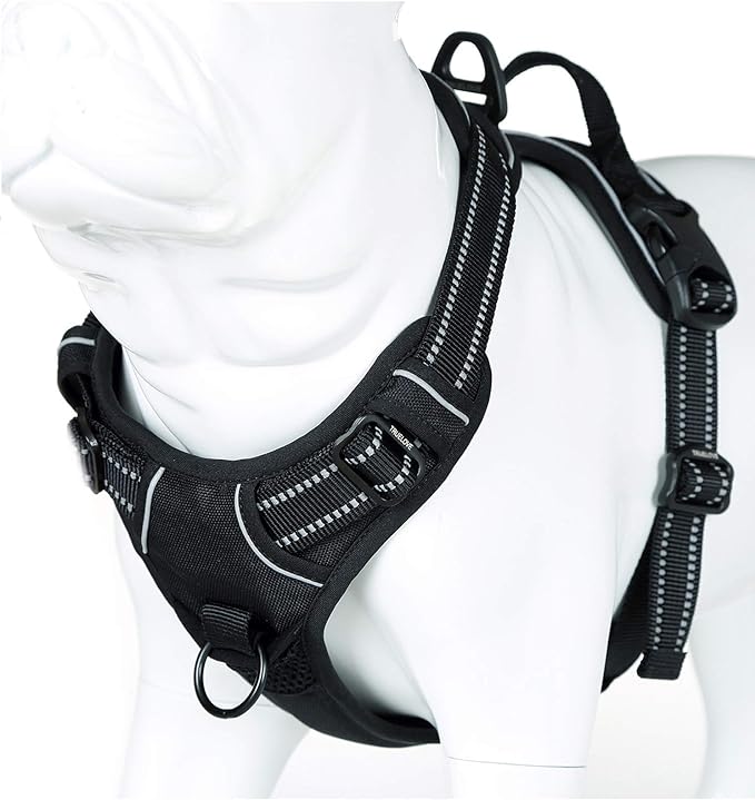 Soft Front Dog Harness .Best Reflective No Pull Harness with Handle and 2 Leash Attachments