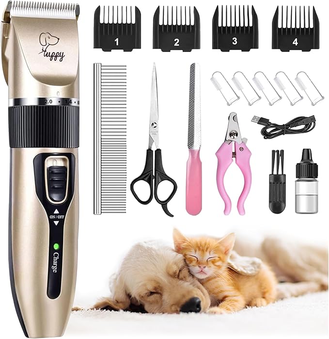 Dog Grooming Clippers Dog Grooming Kit with Rechargeable Dog Nail Trimmers cat Nail Clipper Low Noise, Electric Quiet Hair Clipper Set for Dog Cats Pets