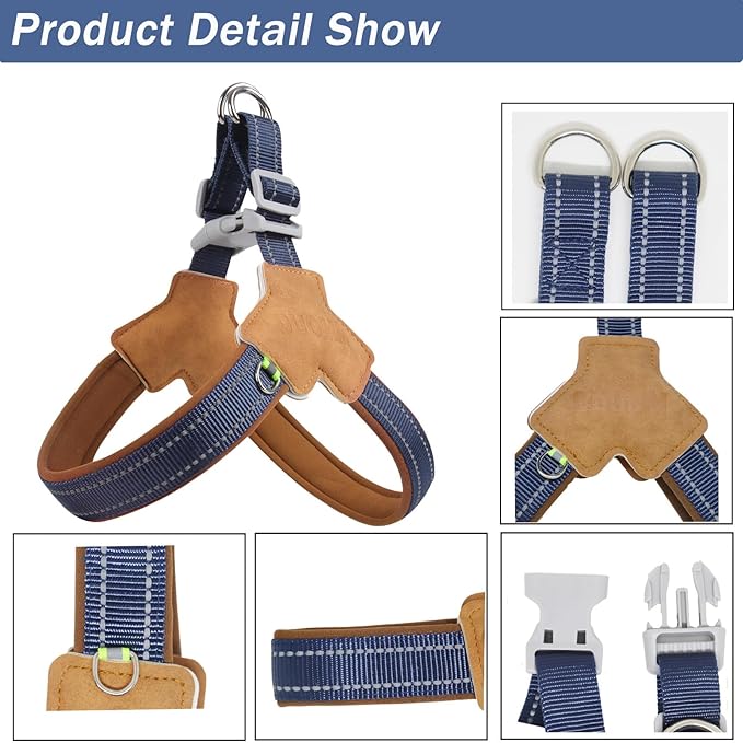 Dog Harness Y-Shaped Harness Breathable Heat Dissipation Easy to Wear Night Reflective Signs for Small and Large Dogs to Wear (Dark Blue,L Bust 22in-26in)