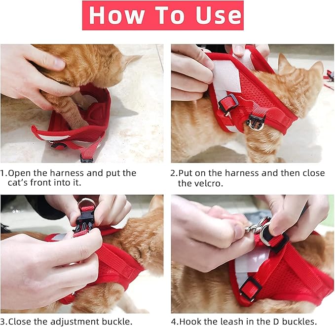 Cat Harnesses for Small Dogs - Cat Harnesses and Leashes for Walking, Adjustable Reflective Step in Dog Harness for Small Dog and Cat (Red, XS (10.2” – 11.4”))