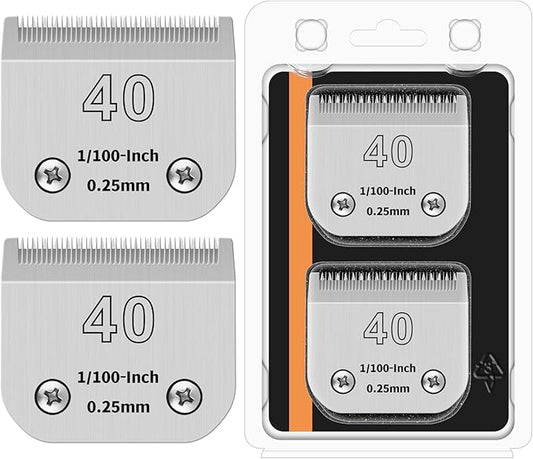 40# Detachable Pet Clipper Replacement Blades Compatible with Andis/Oster A5/Wahl KM10 Series Dog Clipper,Made of Ceramic Blade & Stainless Steel Blade,Size 40# Cut Length 1/100-Inch（2 Pack）