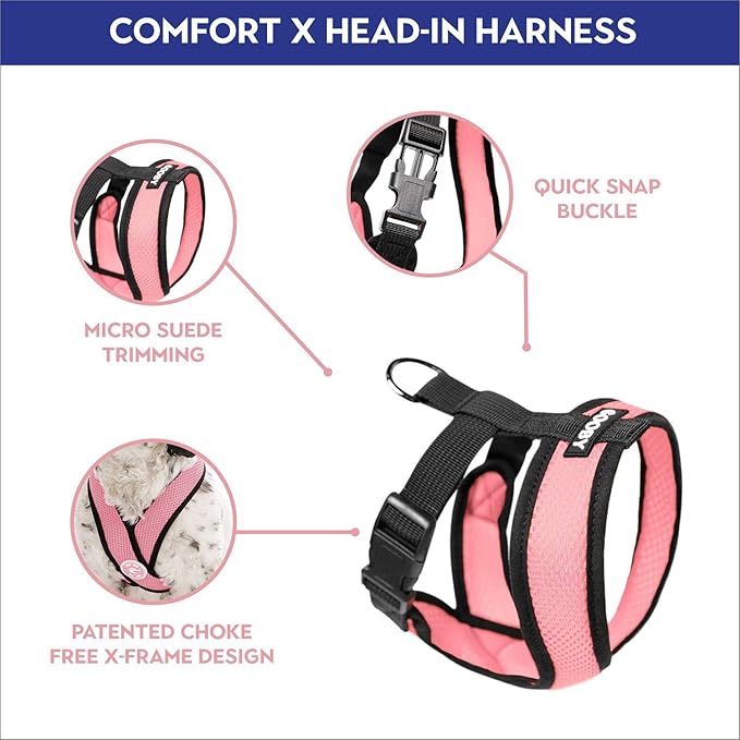 Gooby Comfort X Head In Harness - Pink, X-Large - No Pull Small Dog Harness Patented Choke-Free X Frame - Perfect on the Go Dog Harness for Medium Dogs No Pull or Small Dogs for Indoor and Outdoor Use