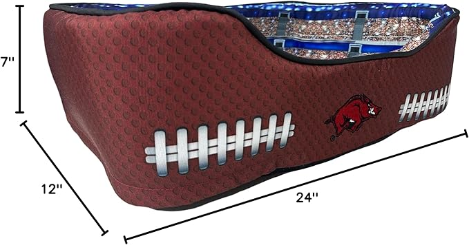 NCAA Arkansas Razorbacks Stadium Dog Bed, Pet Pillow Bed for Dogs, Sporty Football Dog Bed and Lounge Cushion