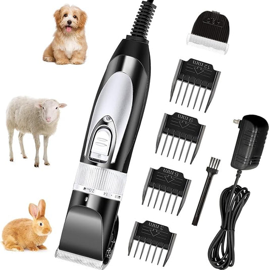 Mudder Electric Goat Clipper 12V High Power Dog Shaver Clipper for Grooming Low Noise Plug-in Pet Trimmer Grooming Clipper with 4 Guide Comb 1 Replacement Cutter Head 1 Cleaning Brush (Black)