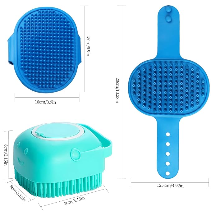 BLMHTWO 3 Pack Silicone Pet Bathing Brush with Adjustable Ring Handle for Short and Long-Haired Dogs and Cats
