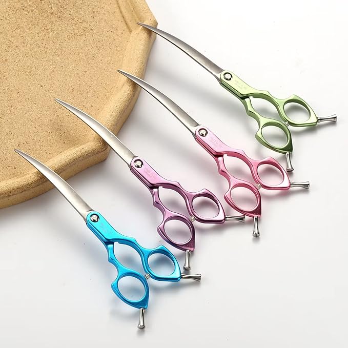 6.5" Curved Grooming Scissors for Dogs 440C Stainless Steel Professional Dog Grooming Scissors with Ultra-Light Aeronautical Aluminum Handle (Pink-Curved)