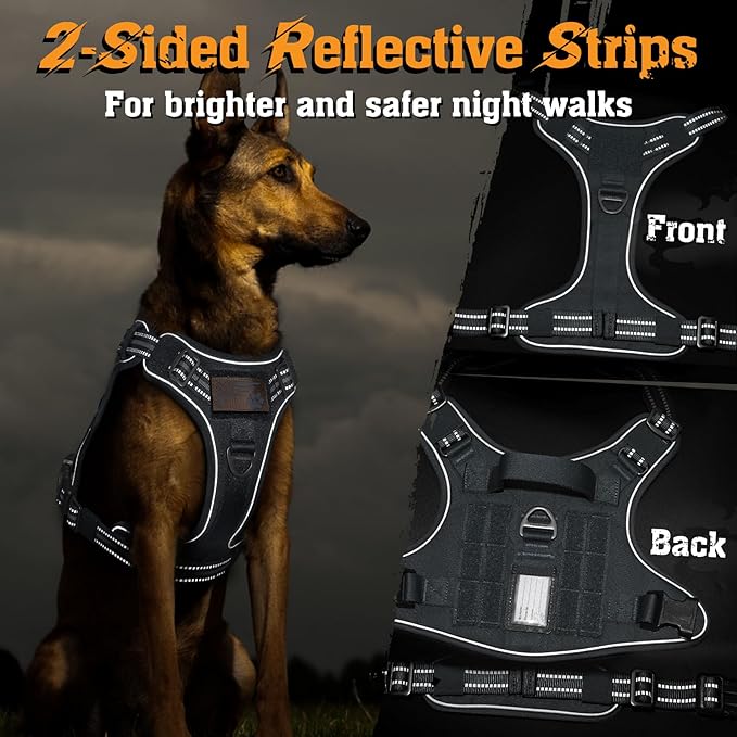 rabbitgoo Dog Harness Medium Sized No Pull, Tactical Service Dog Vest with Molle and Control Handle, Adjustable and Reflective Military Pet Harness for Easy Walking and Training, Grey, M